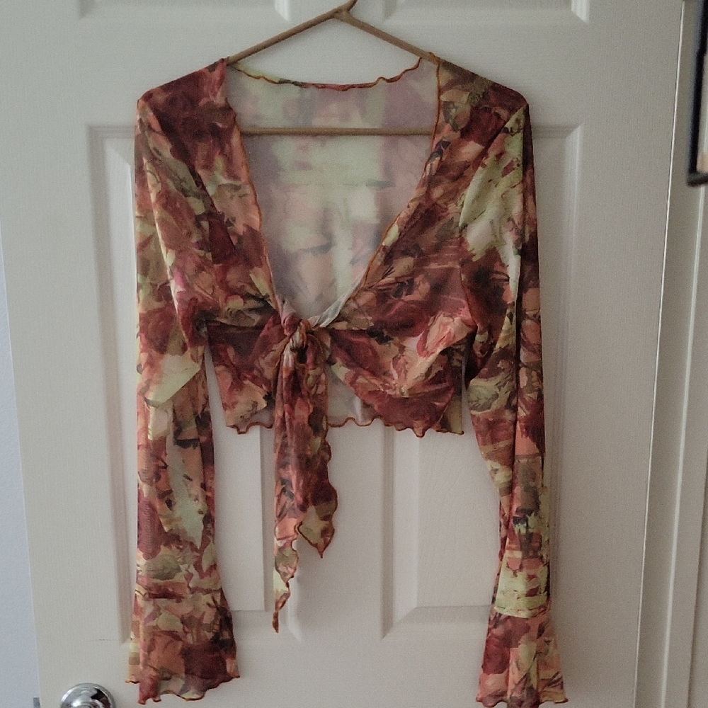 SHEIN Multicolor Tie-Front Blouse